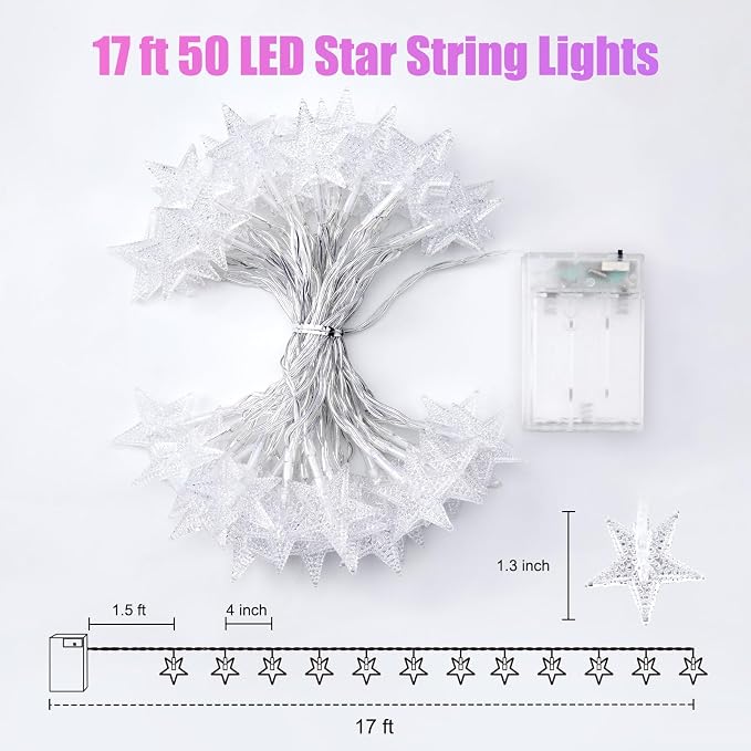 Minetom Star String Lights Battery Operated - 17 ft 50 LED Star Fairy String - Image 7