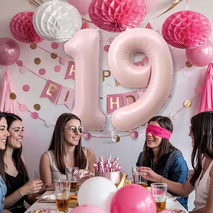 Pastel Pink 19 Balloon Number for Girls, Big Light Blush Pink Foil 1 & 9 Helium - Image 6