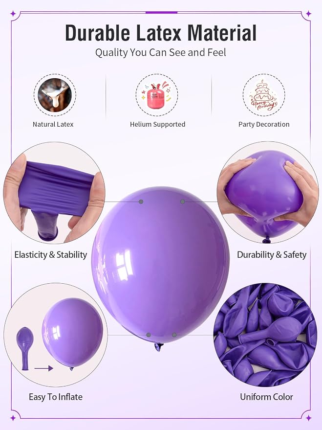 Purple Balloons 12 Inch 60 Pcs Metallic Pearl Light Purple Latex Confetti - Image 6
