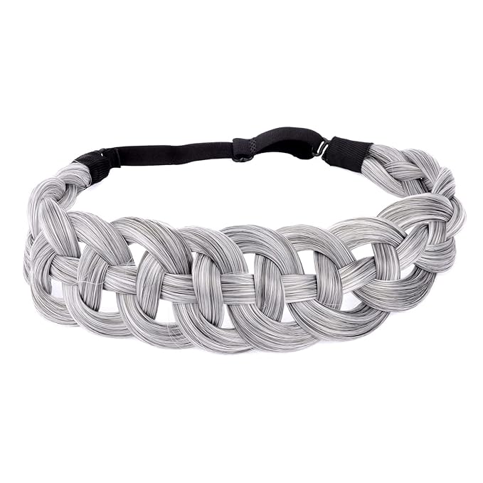 DIGUAN Hollow out Synthetic Hair Braided Headband Hairpiece Women Girl Beauty accessory for Women (Salt Pepper)