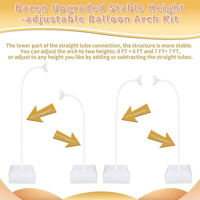 Bazen 2PK 8.2FT & 6FT Balloon Arch Stand White - Image 4