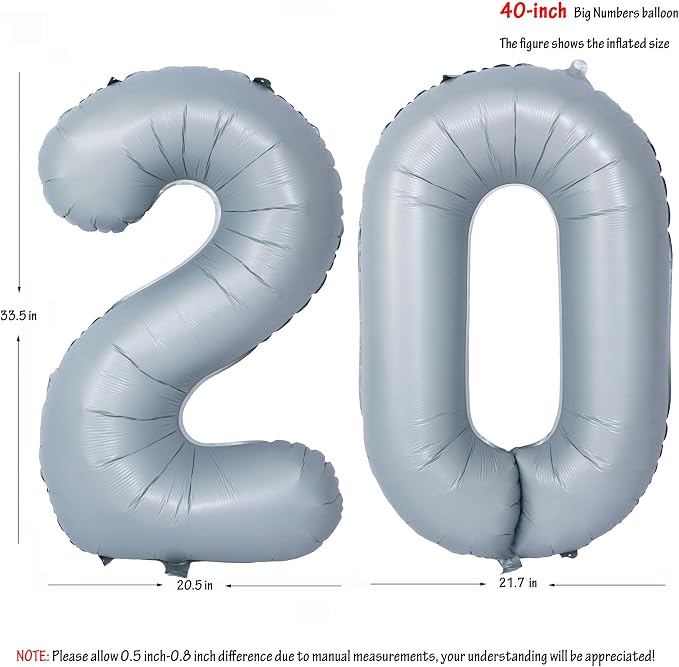 40 In Matte gray Number Balloon Helium Foil Mylar Birthday Balloon Digit 20 | - Image 2