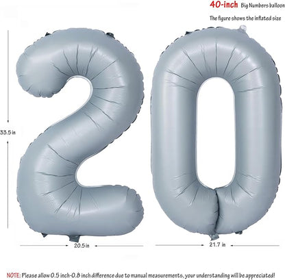 40 In Matte gray Number Balloon Helium Foil Mylar Birthday Balloon Digit 20 | - Image 2