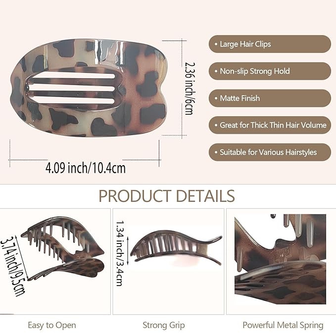 Flat Hair Clips for Women Girls, 4 Pack Hair Clips, Non-Slip Flat Hair Claw Clips for Thin & Thick Hair, Comfortable Design for Driving, Lying Down, Yoga
