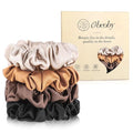 4 Pack Mulberry Silk Scrunchies, Brown Silk Hair Ties for Hair Sleep No Damag Satin Scrunchies Valentines Day Gifts for Wife