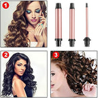 Curling Iron Wand, 3 in 1 Curling Wand Set with Ceramic Barrel for Long/Medium Hair, 0.35"-1.25" Interchangeable Hair Curler Wand, Dual Voltage, Includes Glove & Clips