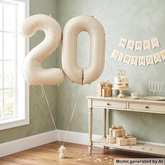 40" Beige Foil Number 20 Balloon - Image 4