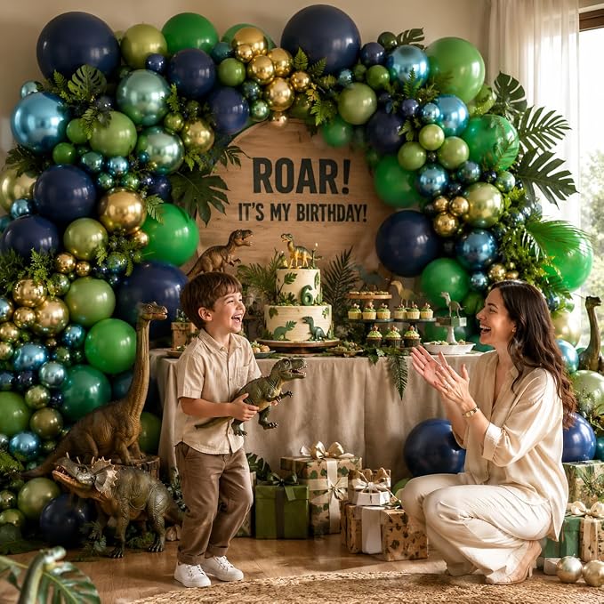 134Pcs Blue and Green Balloon Garland Kit, Dinosaur Helium Latex Balloons - Image 2