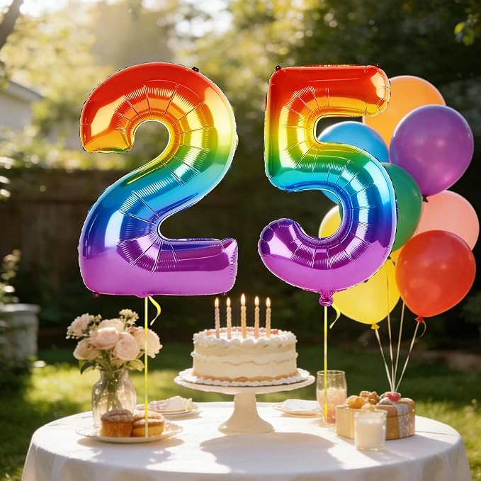 40 Inch Number 25 Balloons for 25th Birthday Party Decorations, 0-100 Rainbow - Image 3
