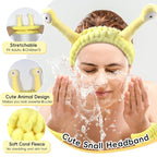 Face Wash Headband, Skincare Wrist Bands For Washing Face Set Spa Hair Bands come with a Hair Scrunchie, Cute Yellow snail tentacle Elastic Headband, For Face Washing Makeup Skincare (Yellow)