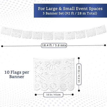 White Papel Picado Banner 5-pk - Image 2