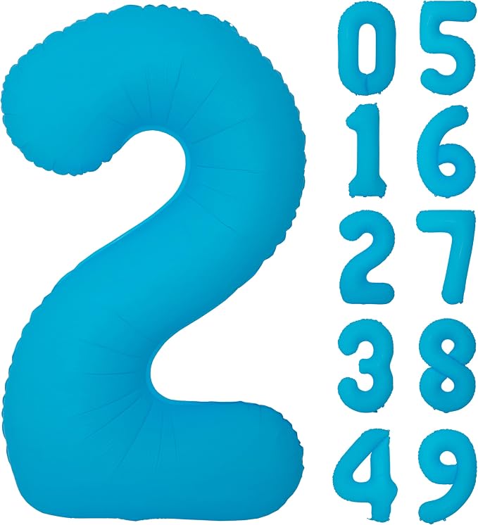 40 IN Blue Birthday Number 2 Balloons Fluorescent Blue Helium Foil Balloon | by YOIOZAIZAI