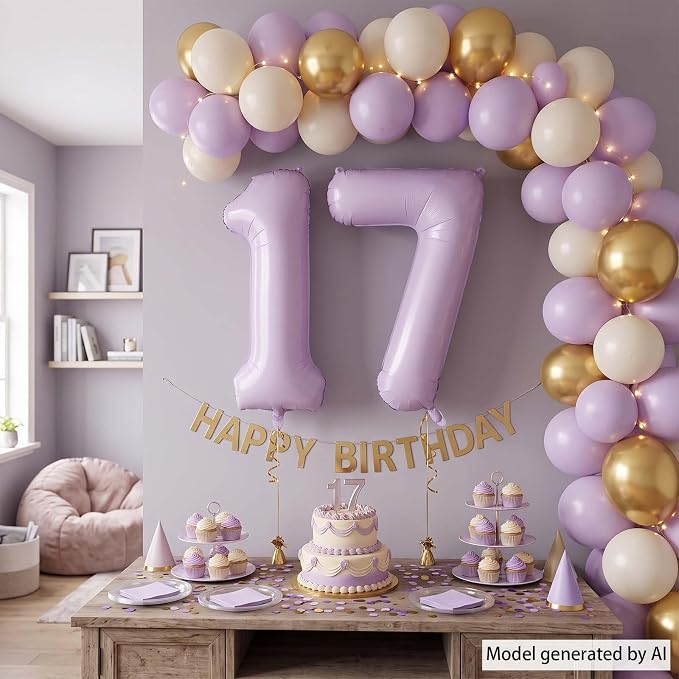 Cream Purple Number 17 Balloon 40 Inch, Foil Digits - Image 3