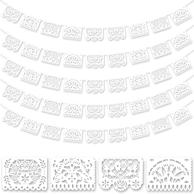 DOMESTAR 8 Packs 120 FT White Papel Picado Mexican Wedding Party Decoration | by DOMESTAR