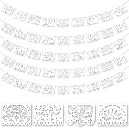 DOMESTAR 8 Packs 120 FT White Papel Picado Mexican Wedding Party Decoration | by DOMESTAR