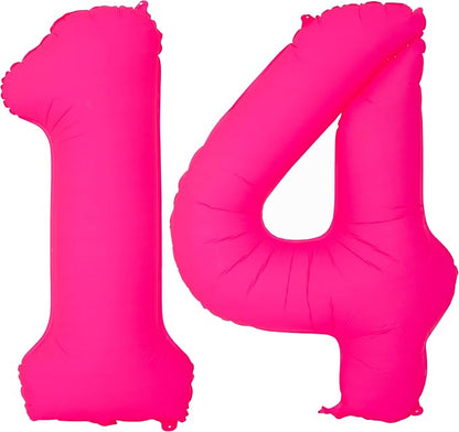 Pink Birthday Number 14 Balloons 40IN Fluorescent Pink 41 Foil Balloon | by YOIOZAIZAI