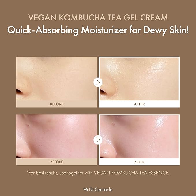 Dr.Ceuracle Vegan Kombucha Tea Gel Cream - Lightweight Watery Hydrating Moisturizer with Kombucha Tea Extract, Sunflower Seed Oil, Korean Skincare (75 g / 2.64 oz.)