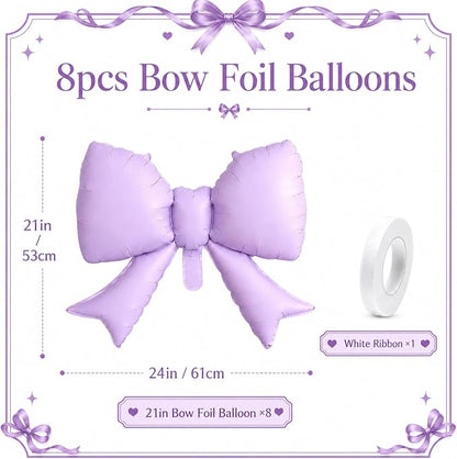 8Pcs Purple Bow Foil Balloons, 21Inch Purple Bow Shaped Balloons - Image 2