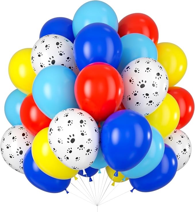 Red Yellow Blue Balloons Puppy Dog Paw Print Balloon 60pcs 12inch Latex Helium by Isndare