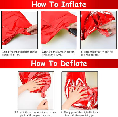 40 Inch Red Large Numbers Balloons 0-9, Self Inflating Foil Number 5 Helium - Image 7