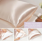Vegan Silk Sleep Set, Vegan Silk Pillowcase with Large Scrunchie and Eye Mask for Hair and Skin, Self Care Essential Satin Night Routine Kit (Light Pink Color)