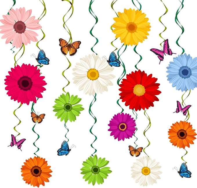 48 Pieces Spring Sun Flowers Butterfly Hanging Swirl Decorations Spirals by chiazllta