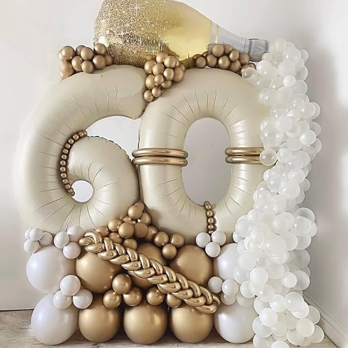 Biapian 40 Inch Cream Number 60 Balloon, 60th Birthday Balloons, Big Digital 60 - Image 4