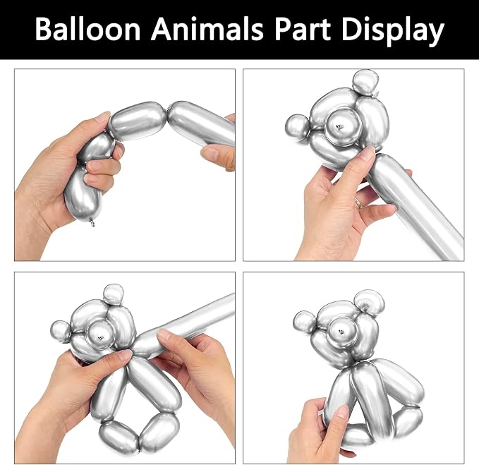 Silver Metallic 260 long Balloons 100 Pack Modeling Long Magic Balloons Shiny - Image 4