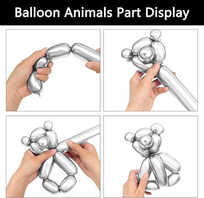 Silver Metallic 260 long Balloons 100 Pack Modeling Long Magic Balloons Shiny - Image 4