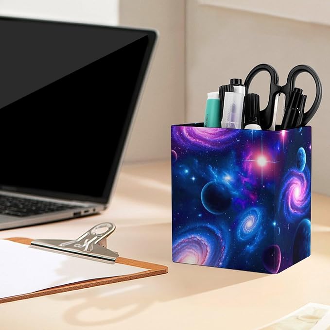 Leather Square Pens Pencils Holder Cup Desktop Stationery Organizer Case Office - Image 5