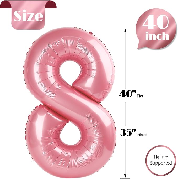 Pastel Pink Number 8 Balloon 40 Inch, 8th Birthday Decorations Men Women | Foil - Image 5