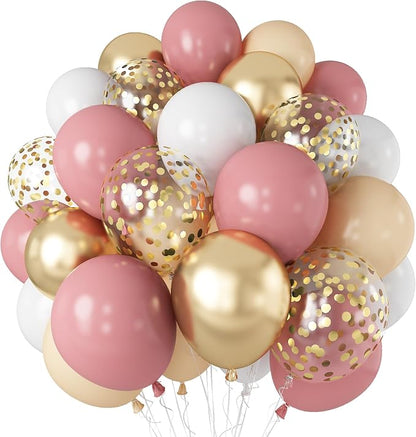 Blush Beige Balloons, Dusty Pink Nude Balloon Metallic Gold Confetti Balloon by Togvu