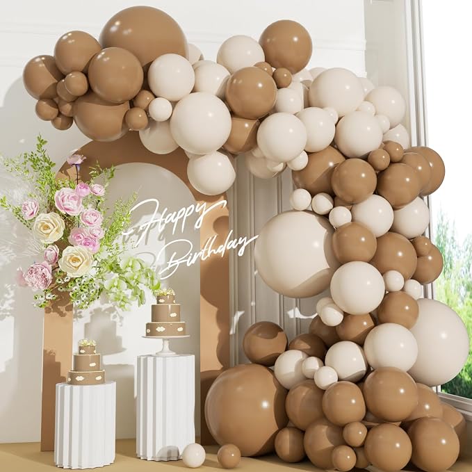 110pcs Light Brown and Sand White Balloons kit, 18/12/10/5 Inch Balloons | by ZizasAry