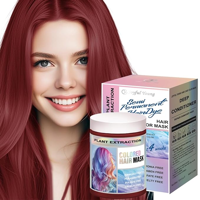 Vegan Semi Permanent Hair Color Mask - 10.15OZ Color Depositing Conditioner for Color-Treated Hair - Ammonia, Paraben, Sulfate & Cruelty-Free - Plant-Based Enhances Tones Hair (WINE RED)