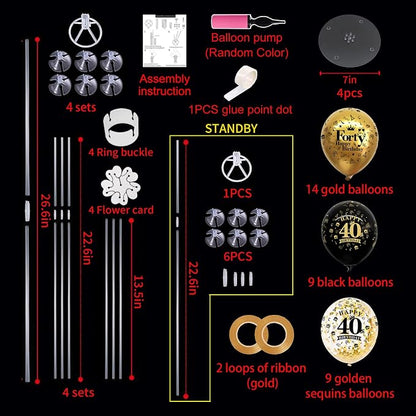 TONIFUL 4 Set Black Gold 40 Printed Balloon Stands - Image 2