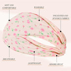 obeoby Boho Headbands for Women, 8 Pack Pink Floral Printed Headbands Non Slip for Girls Valentines Day Outfit Wide Headband for Daily Use Yoga Running
