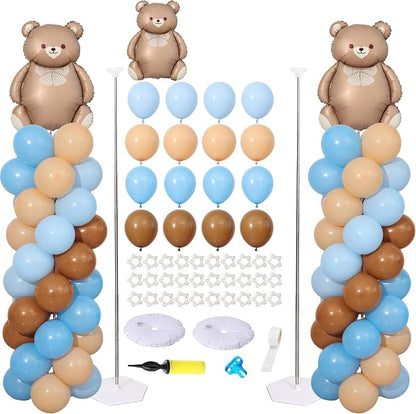 Blue and Brown Bear Balloon Column Stand Kit Set of 2, We Can Bearly Wait Baby by KIRINDECORATION
