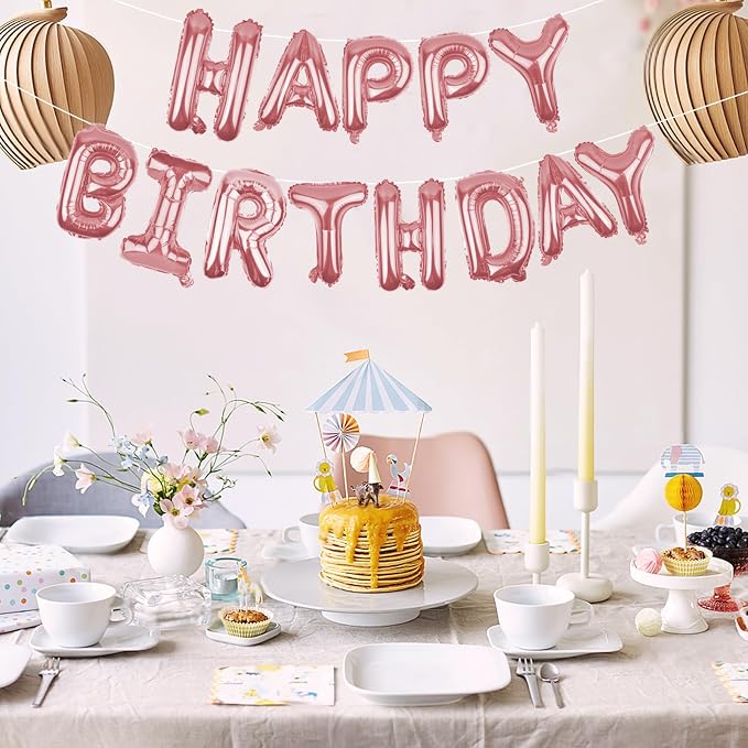 Happy Birthday Balloons Banner Rose Gold 16 Inch Mylar Foil Letters | - Image 3
