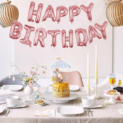 Happy Birthday Balloons Banner Rose Gold 16 Inch Mylar Foil Letters | - Image 3
