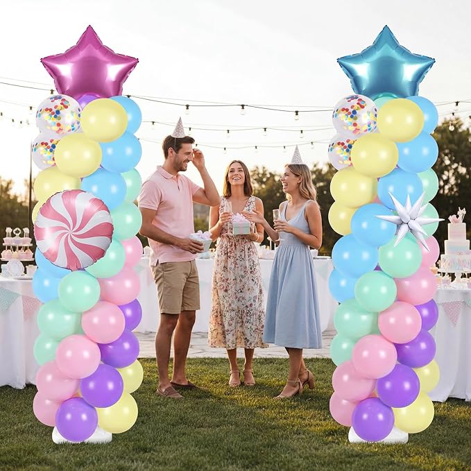 Skylety 2 Sets Pastel Balloon Column Stand Kit Adjustable Macaron Rainbow Color - Image 6