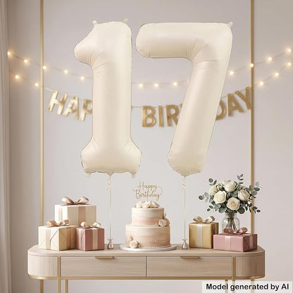 40" Beige Foil Number 17 Balloon - Image 4