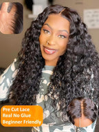 Julia Hair Bye Bye Knots Glueless Wig Curly Pre Cut Lace Front Wigs Human Hair for Women 12A Upgrade 7x5 Lace Closure Wig Pre Plucked with Pre Bleached Knots Put on and Go Natural Color 18 Inch