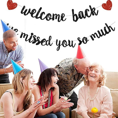 Glitter Black Welcome Back We Missed You So Much Banner NO DIY | Pre-Strung - Image 5