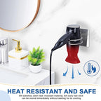 Blow Dryer Holder Wall Mounted, Hair Dryer Holder Stand for Most Hair Dryers Organizer and Storage, Self Adhesive Hairdryer Hanger Rack for Bathroom and Cabinet, Silver