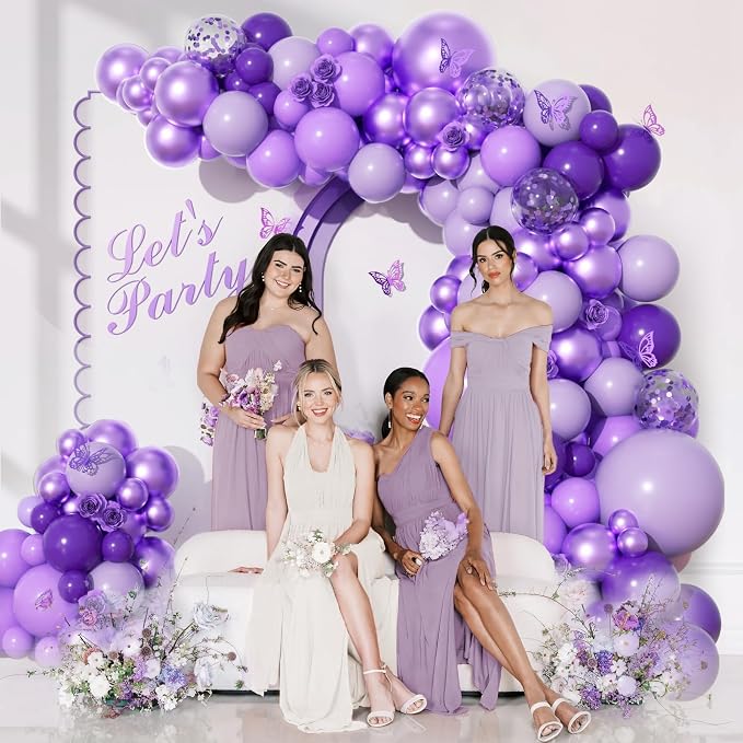 136pcs Purple Balloons Garland Arch Kit, 18 12 10 5 In Dark Light Metallic - Image 4