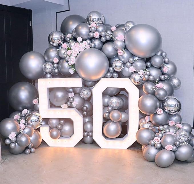 KBZVNAF Silver Metallic Chrome Latex Balloons - Image 7