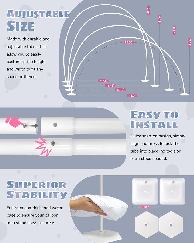 6IN1 Balloon Arch Stand Kit, 10.8ft Adjustable Balloon Column Stand - Image 4