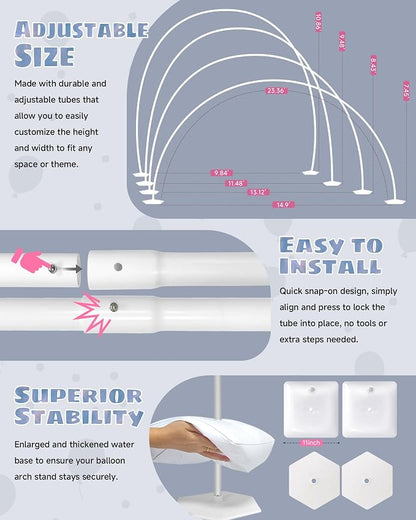 6IN1 Balloon Arch Stand Kit, 10.8ft Adjustable Balloon Column Stand - Image 4