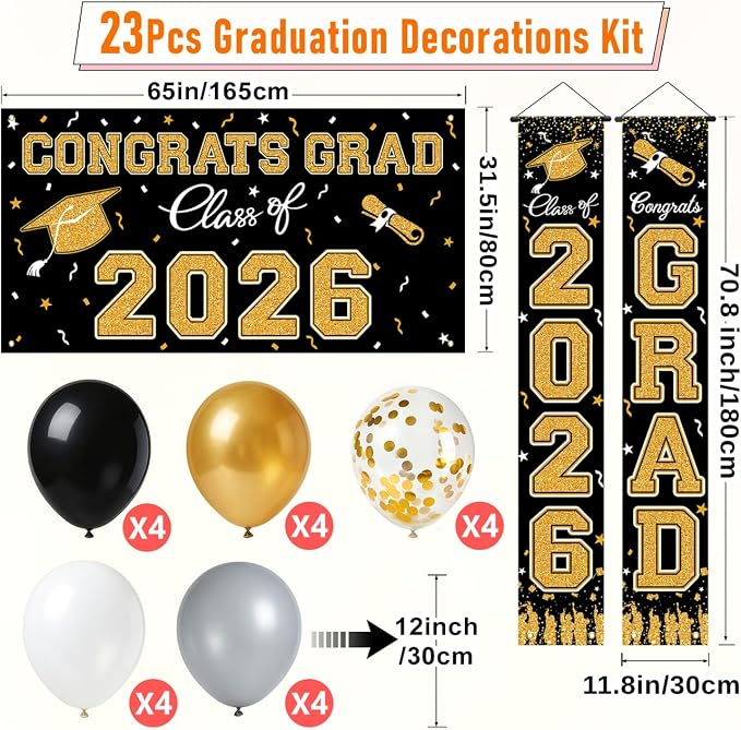 WOHOHOHO 23Pcs Graduation Decorations 2026 Set, Class of 2026 Backdrop - Image 2