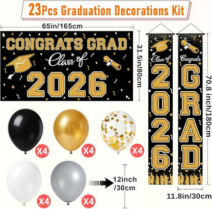 WOHOHOHO 23Pcs Graduation Decorations 2026 Set, Class of 2026 Backdrop - Image 2